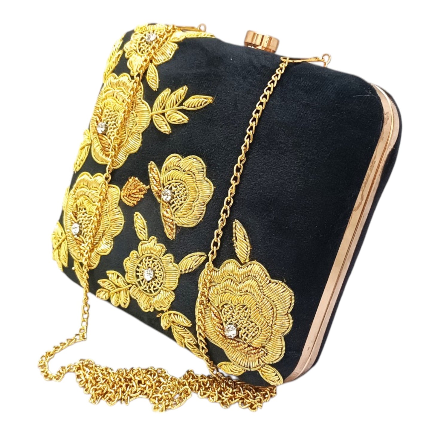 black color zardosi work hand made gold work clutch purse