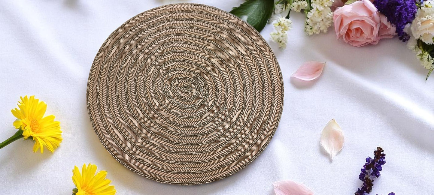 Handcrafted Beaded round Placemat size of 15x15 inch