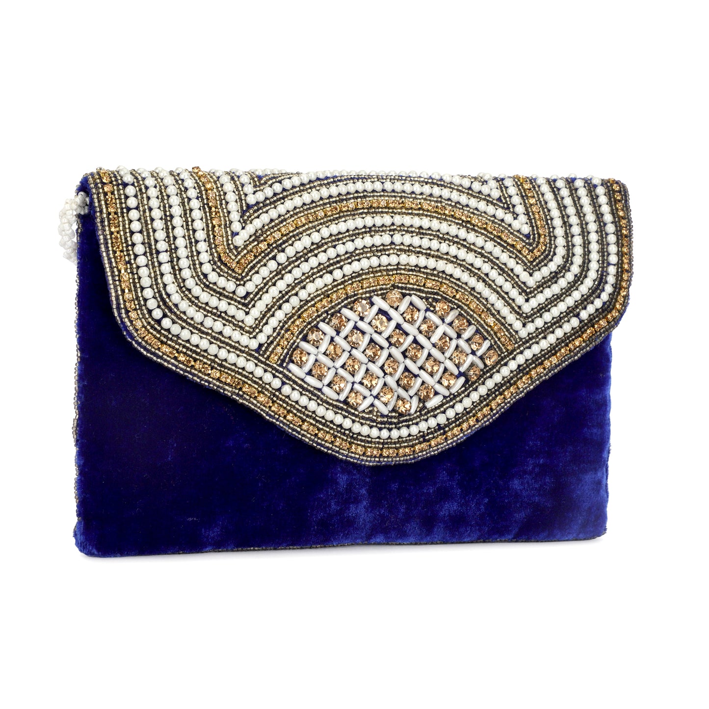 Handmade Beaded Clutch - Shoulder Sling for Women & Girls, White Embellishments.