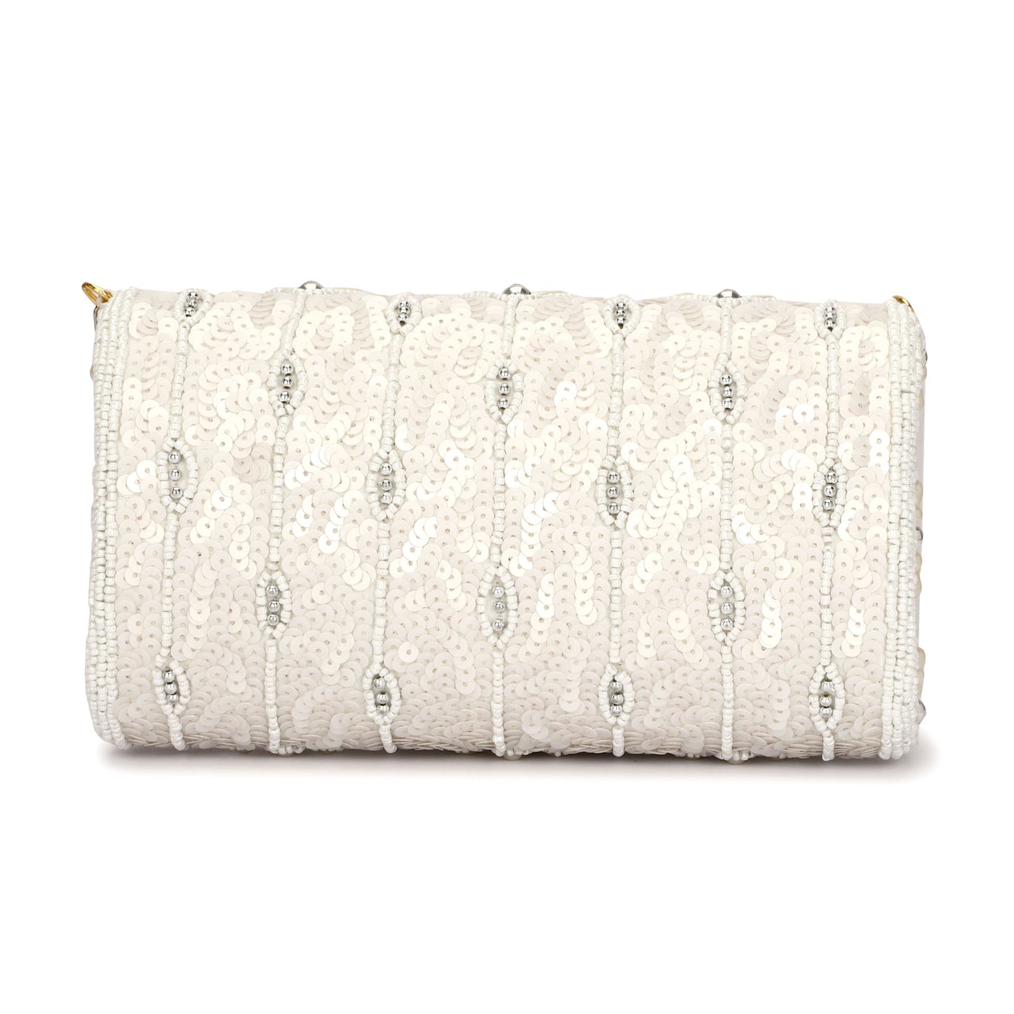 White pearl beads design round women clutch purse