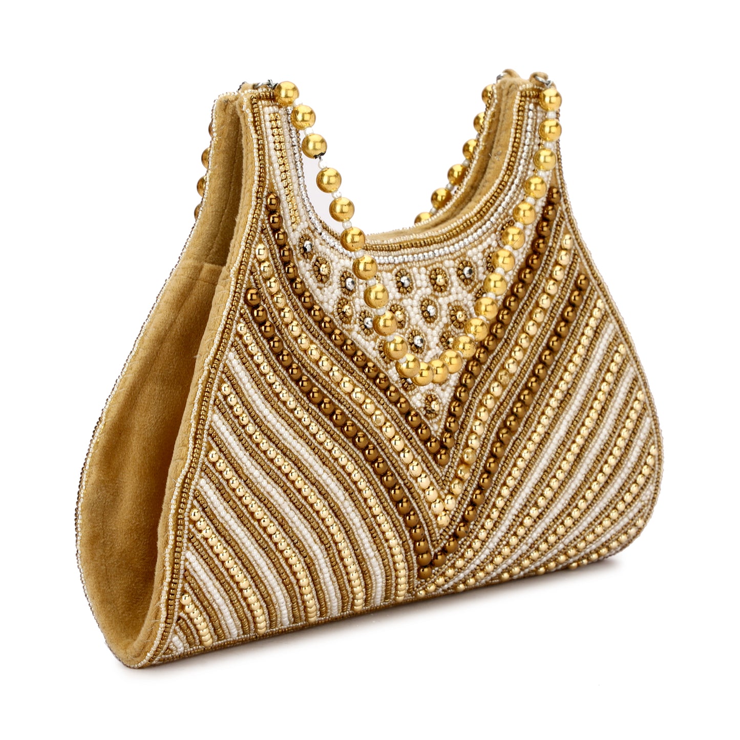 Women's Gold Pearls Beaded Hand Embroidered Party/wedding hand Bag Purse