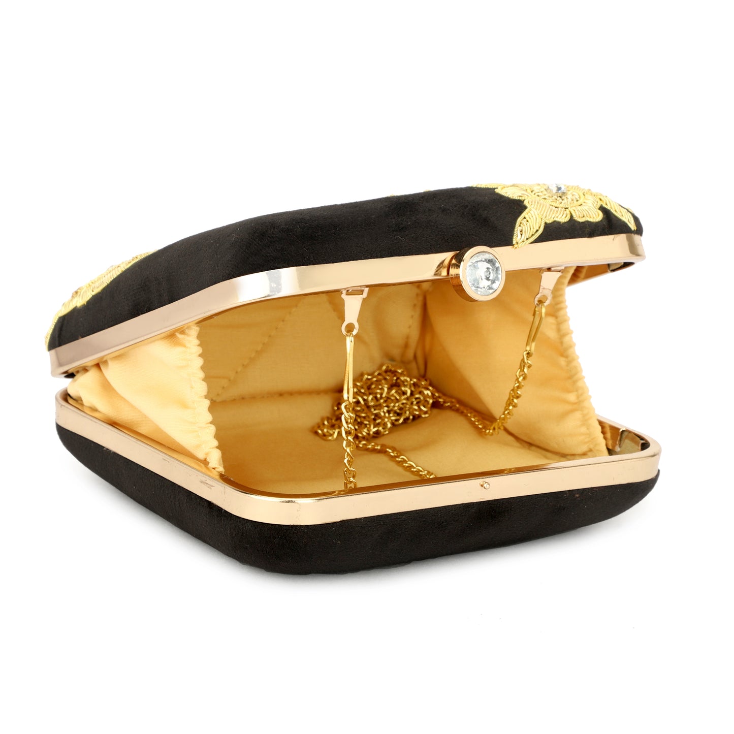 rose design gold work ladies partywear clutch purse