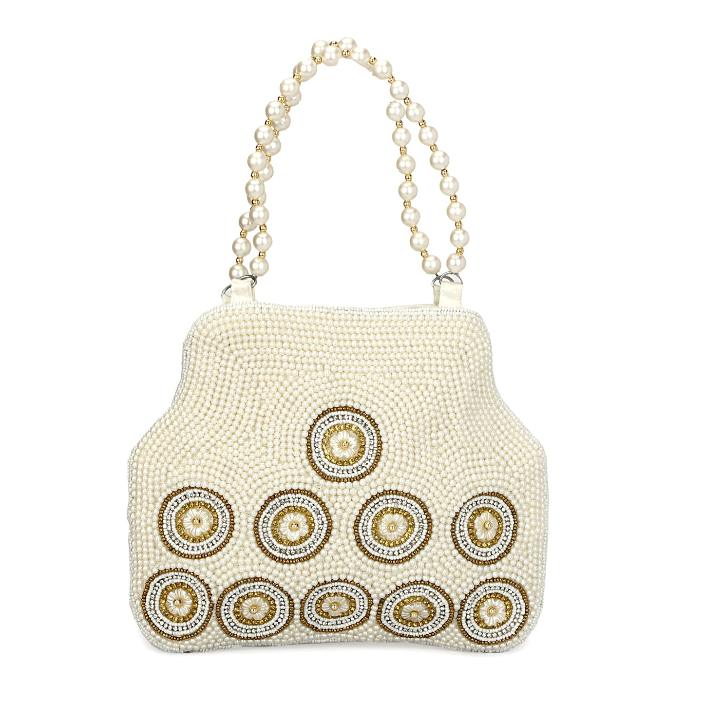 Pearl Beaded white color women shopping hand bag partywear