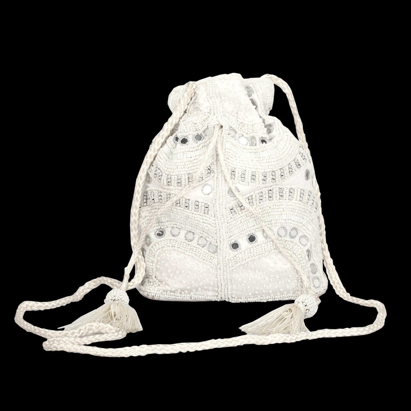 Beaded Women White Potli Bag