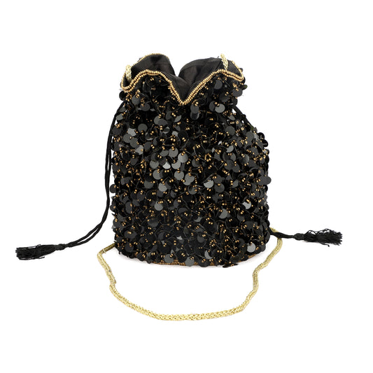 black color zari/zardosi handcrafted potli bags or wristlets with beads handles for girls/women