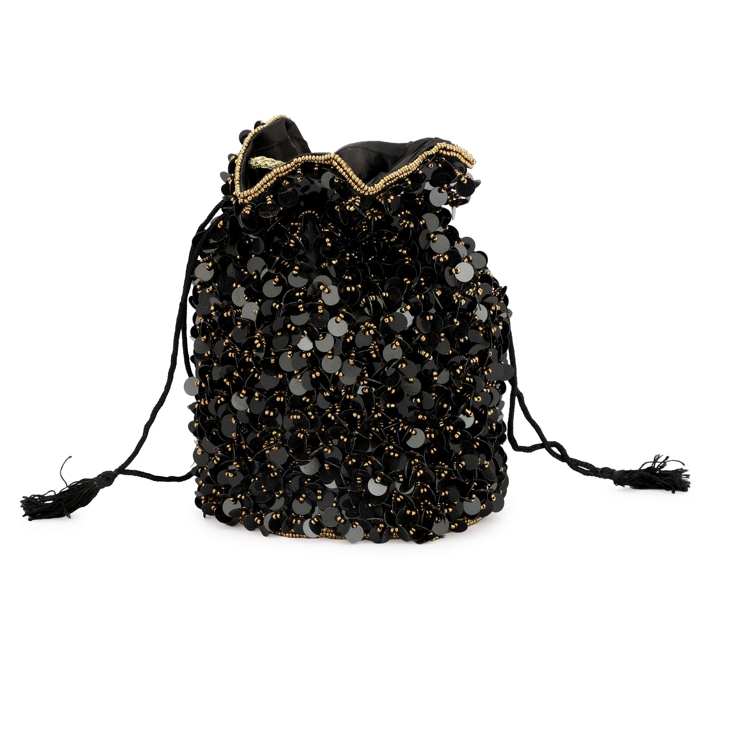 black color zari/zardosi handcrafted potli bags or wristlets with beads handles for girls/women