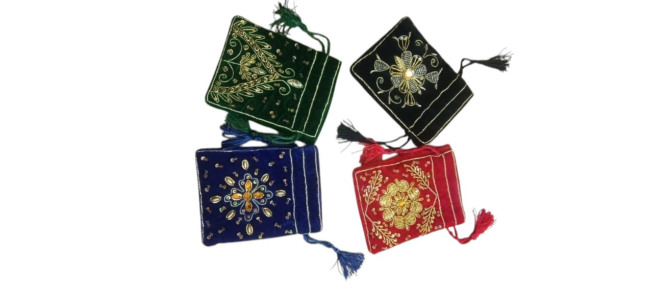 Zardosi work handmade velvet small pouch bags