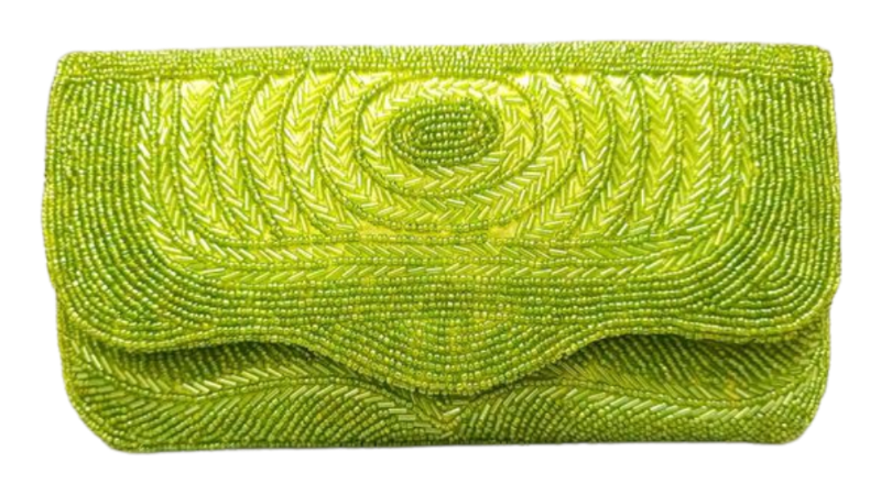 Embroided Stylish Fancy Women's Green beads Evening  Party Clutch Wedding Bag Wallet